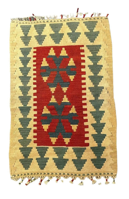 Handmade Vintage Rug Wool Turkish Kilim Flat Weave Design Multicolor 1'10 x 2'11 I Got Rugs