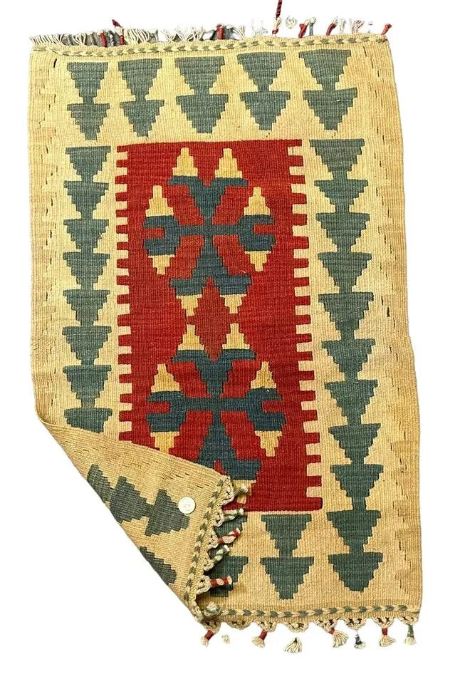 Handmade Vintage Rug Wool Turkish Kilim Flat Weave Design Multicolor 1'10 x 2'11 I Got Rugs