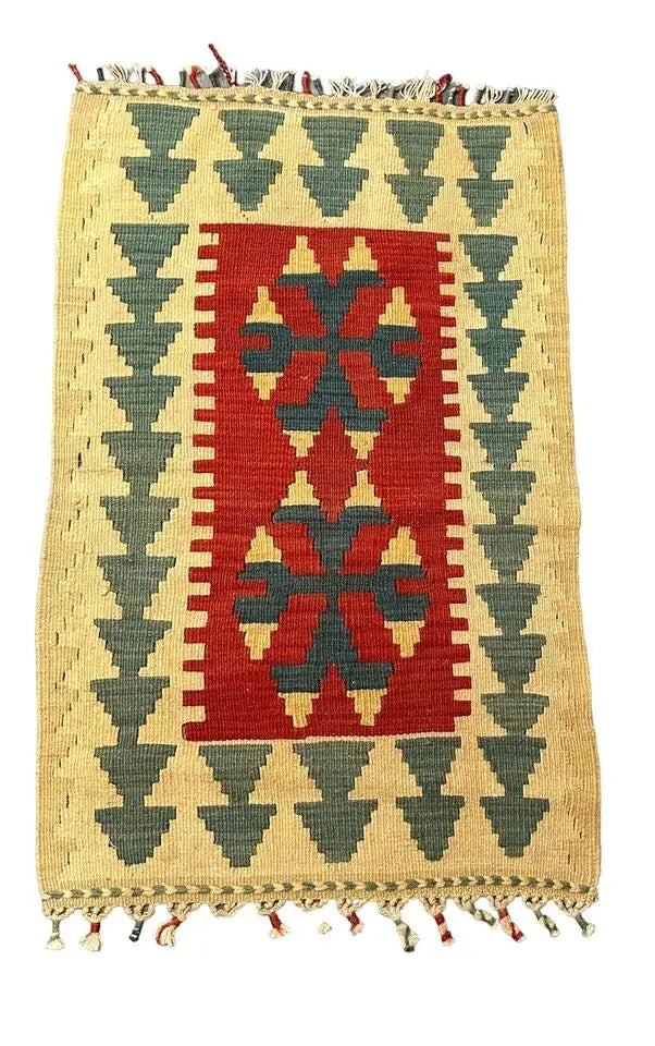Handmade Vintage Rug Wool Turkish Kilim Flat Weave Design Multicolor 1'10 x 2'11 I Got Rugs