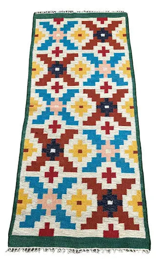 Handmade Vintage Rug Wool Turkish Kilim Geometric Design Unique Colors 2'7 x 5'10 - I Got Rugs Handmade Vintage Rug Wool Turkish Kilim Geometric Design Unique Colors 2'7 x 5'10 I Got Rugs Handmade Vintage I Got Rugs  180.00