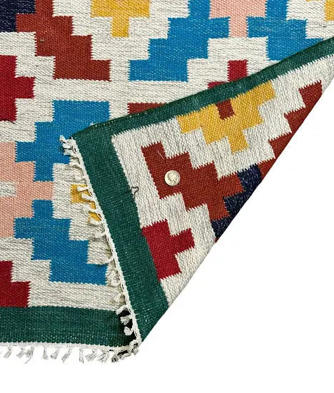 Handmade Vintage Rug Wool Turkish Kilim Geometric Design Unique Colors 2'7 x 5'10 - I Got Rugs Handmade Vintage Rug Wool Turkish Kilim Geometric Design Unique Colors 2'7 x 5'10 I Got Rugs Handmade Vintage I Got Rugs  180.00