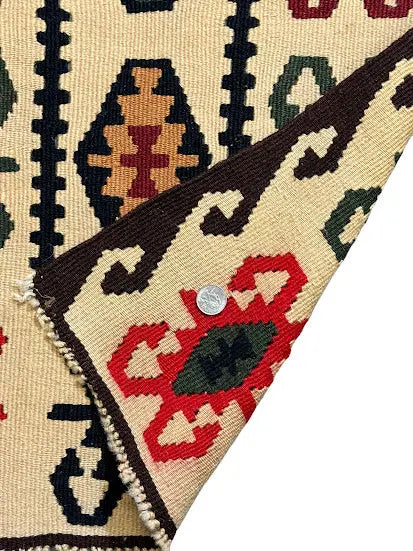 Handmade Vintage Rug Wool Turkish Kilim Multicolor Geometric Design 1'11 x 4'1 I Got Rugs