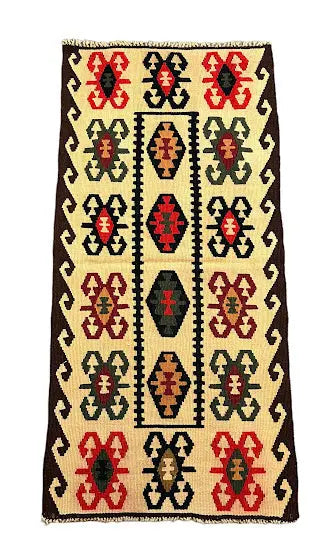 Handmade Vintage Rug Wool Turkish Kilim Multicolor Geometric Design 1'11 x 4'1 I Got Rugs