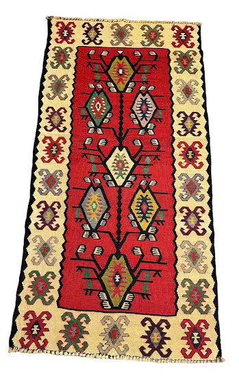 Handmade Vintage Rug Wool Turkish Kilim Multicolor Geometric Design 2'6 x 4'11 - I Got Rugs Handmade Vintage Rug Wool Turkish Kilim Multicolor Geometric Design 2'6 x 4'11 I Got Rugs Handmade Vintage I Got Rugs  130.00