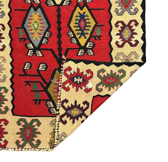Handmade Vintage Rug Wool Turkish Kilim Multicolor Geometric Design 2'6 x 4'11 - I Got Rugs Handmade Vintage Rug Wool Turkish Kilim Multicolor Geometric Design 2'6 x 4'11 I Got Rugs Handmade Vintage I Got Rugs  130.00