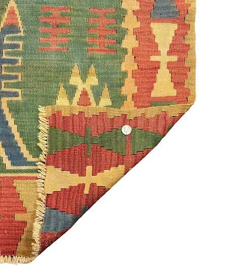 Handmade Vintage Rug Wool Turkish Kilim Multicolor Geometric Design 3'8 x 5'4 - I Got Rugs Handmade Vintage Rug Wool Turkish Kilim Multicolor Geometric Design 3'8 x 5'4 I Got Rugs Handmade Vintage I Got Rugs  189.00