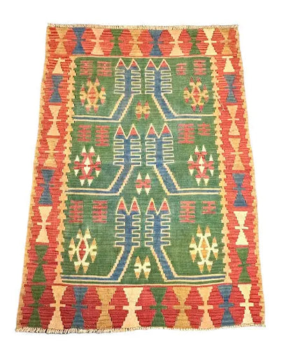 Handmade Vintage Rug Wool Turkish Kilim Multicolor Geometric Design 3'8 x 5'4 - I Got Rugs Handmade Vintage Rug Wool Turkish Kilim Multicolor Geometric Design 3'8 x 5'4 I Got Rugs Handmade Vintage I Got Rugs  189.00