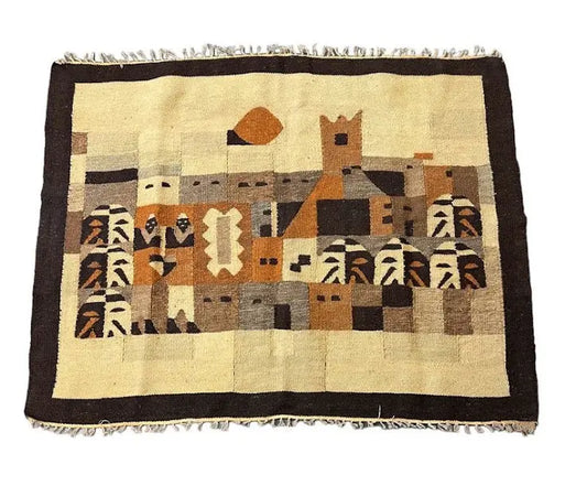 Handmade Vintage Rug Wool Turkish Village Design Beige 3'1 x 3'10 I Got Rugs