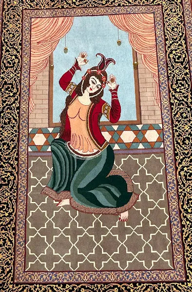 Handmade Vintage Silk Rug Persian Isfahan Shahbazi Pictorial Design 3'8 x 5'9 I Got Rugs