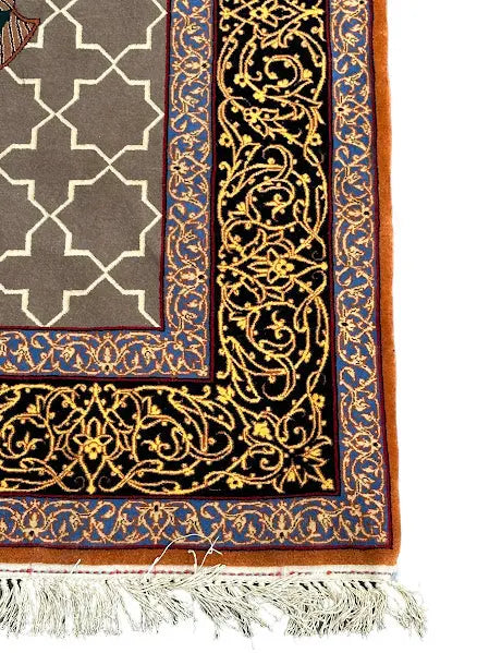 Handmade Vintage Silk Rug Persian Isfahan Shahbazi Pictorial Design 3'8 x 5'9 I Got Rugs