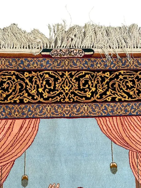 Handmade Vintage Silk Rug Persian Isfahan Shahbazi Pictorial Design 3'8 x 5'9 I Got Rugs