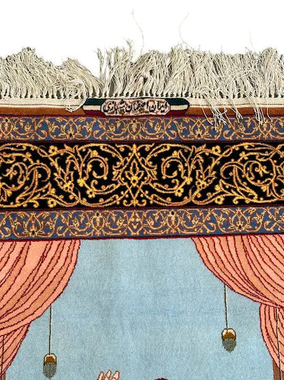 Handmade Vintage Silk Rug Persian Isfahan Shahbazi Pictorial Design 3'8 x 5'9 I Got Rugs
