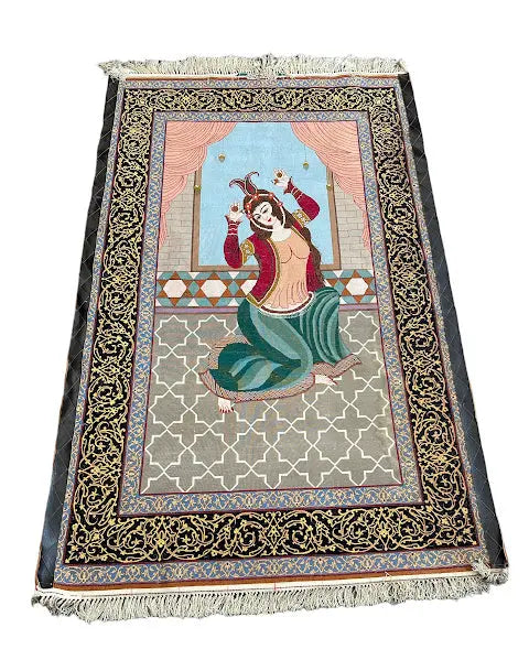 Handmade Vintage Silk Rug Persian Isfahan Shahbazi Pictorial Design 3'8 x 5'9 I Got Rugs