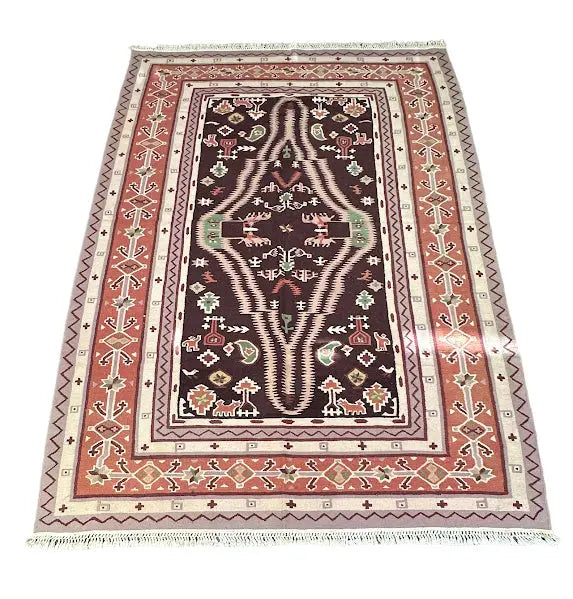 Handmade Vintage Turkish Kilim Wool Rug Traditional Design 5'7 x 8' I Got Rugs