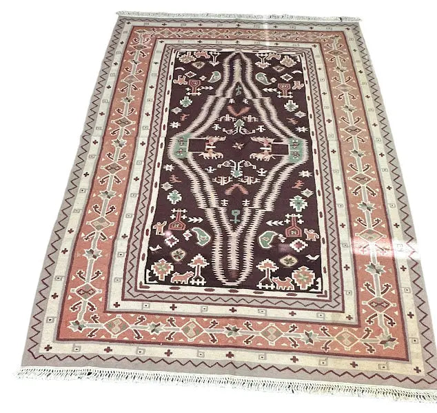 Handmade Vintage Turkish Kilim Wool Rug Traditional Design 5'7 x 8' I Got Rugs