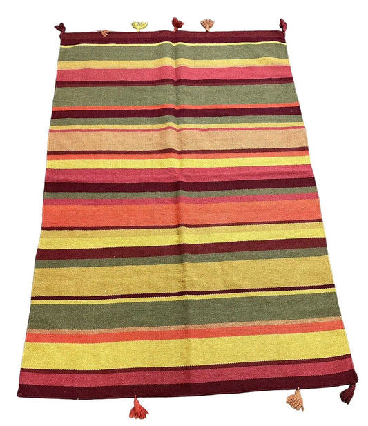 Handmade Vintage Turkish Rug Striped Colorful 3'11 x 5'11 I Got Rugs