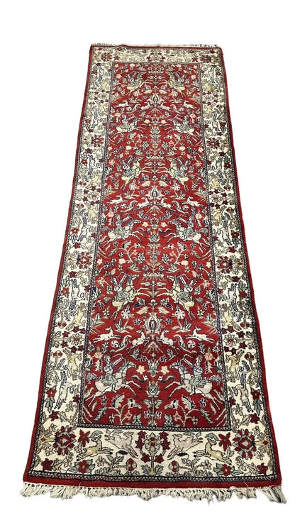 Handmade Vintage Turkish Village Hunting Rug Unique Colors Wool 3' x 8'8 I Got Rugs