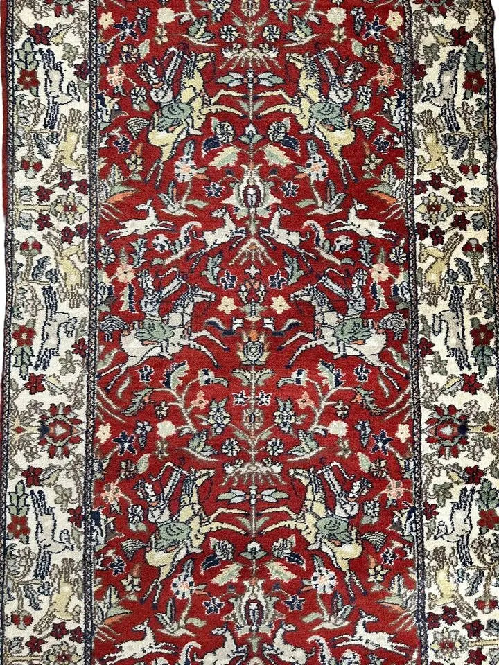 Handmade Vintage Turkish Village Hunting Rug Unique Colors Wool 3' x 8'8 I Got Rugs