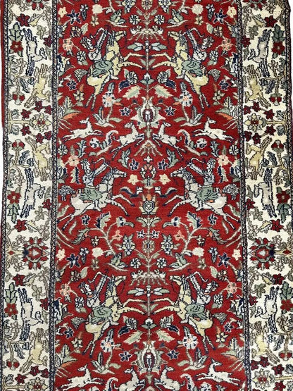Handmade Vintage Turkish Village Hunting Rug Unique Colors Wool 3' x 8'8 I Got Rugs