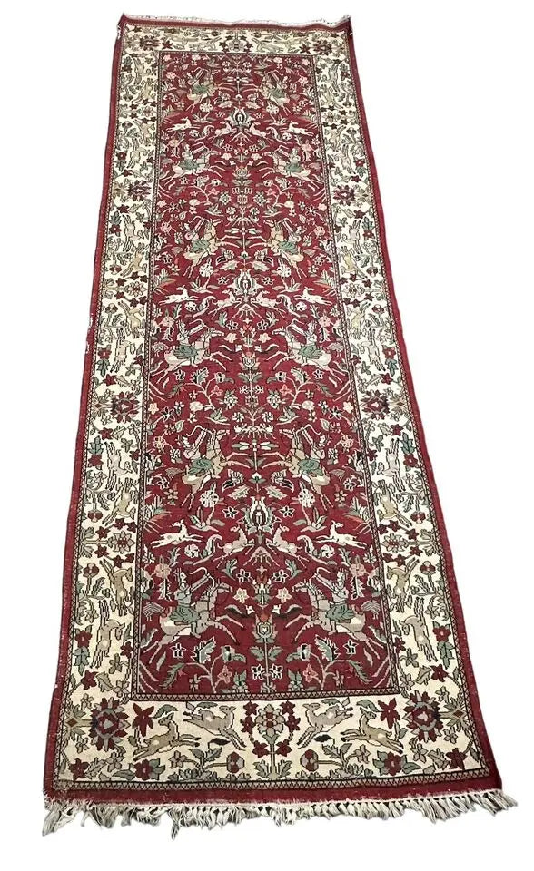 Handmade Vintage Turkish Village Hunting Rug Unique Colors Wool 3' x 8'8 I Got Rugs