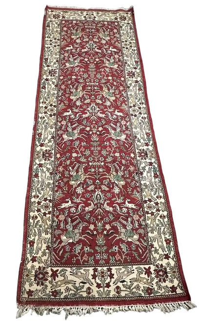 Handmade Vintage Turkish Village Hunting Rug Unique Colors Wool 3' x 8'8 I Got Rugs