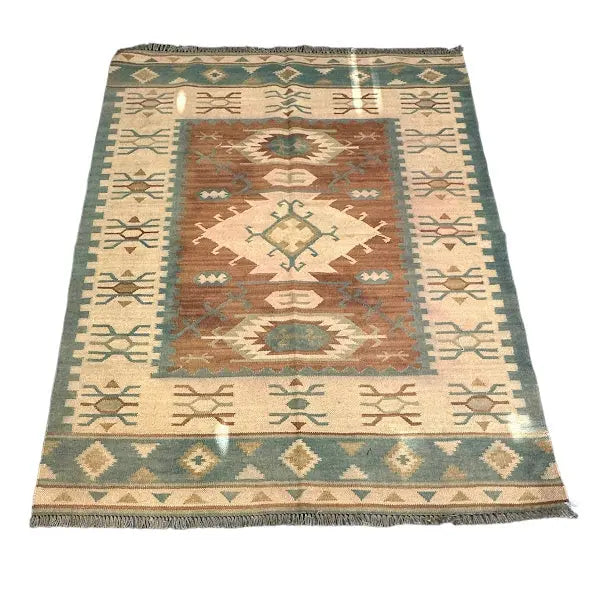 Handmade Vintage Turkish Wool Rug Geometric Design 4'10 x 6'3 I Got Rugs