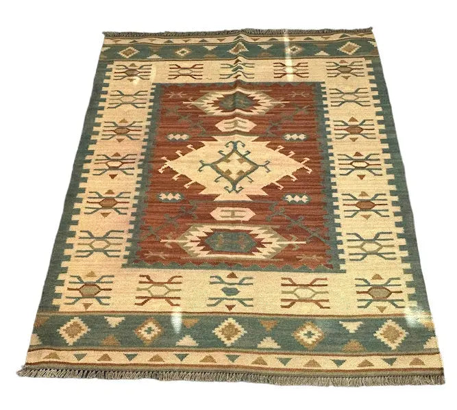 Handmade Vintage Turkish Wool Rug Geometric Design 4'10 x 6'3 I Got Rugs