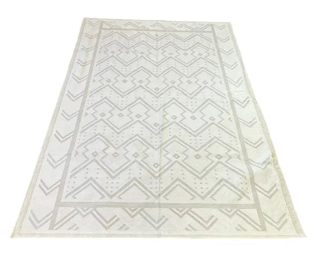 Handmade Vintage Turkish Wool Rug Geometric Design 6'3 x 8'9 I Got Rugs