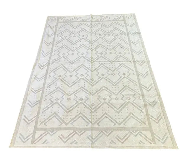 Handmade Vintage Turkish Wool Rug Geometric Design 6'3 x 8'9 I Got Rugs