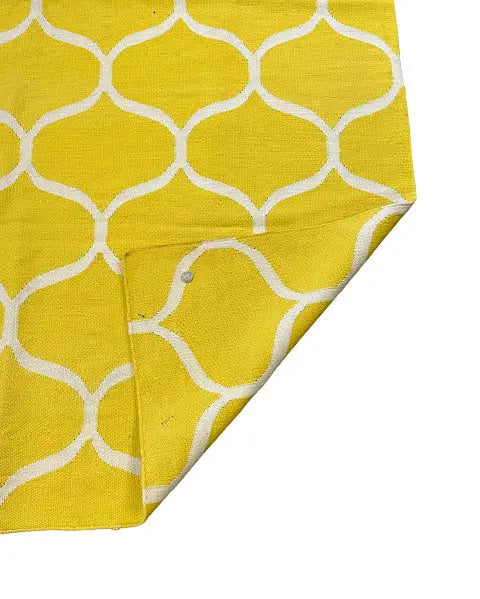Handmade Vintage Turkish Wool Rug Yellow Geometric Design 5'7 x 7'10 I Got Rugs
