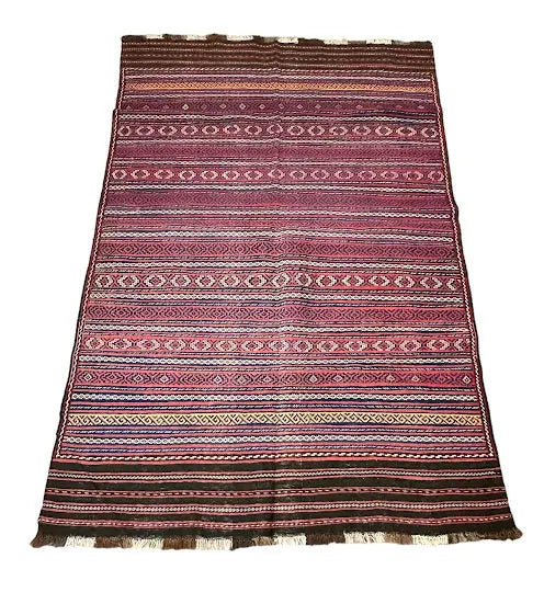 Handmade Vintage Wool Afghan Kilim Tribal Design Multicolor 4'5 x 6'9 I Got Rugs