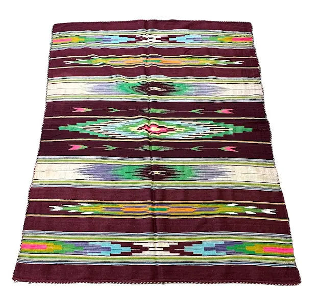 Handmade Vintage Wool Mexican Saltillo Sarape 4'5 x 5'11 I Got Rugs