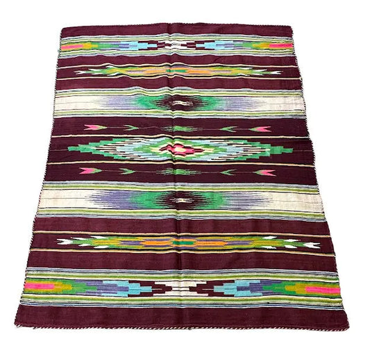 Handmade Vintage Wool Mexican Saltillo Sarape 4'5 x 5'11 I Got Rugs