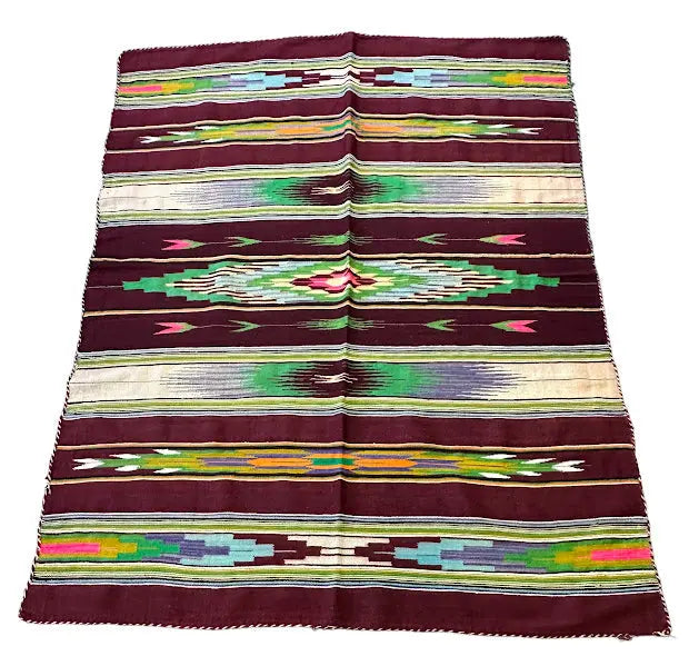 Handmade Vintage Wool Mexican Saltillo Sarape 4'5 x 5'11 I Got Rugs