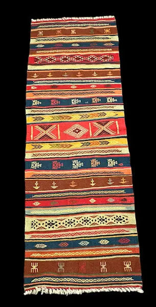 Handmade Vintage Wool Multicolor Turkish Kilim Runner Tribal Design 2'2 x 6'5 I Got Rugs