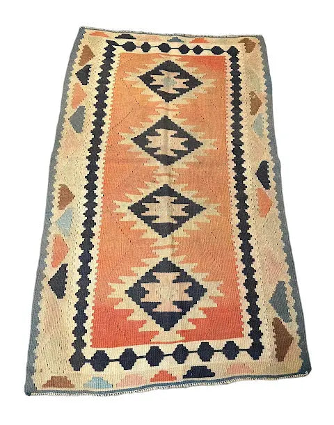 Handmade Vintage Wool Rug Afghan Kilim Diamond Design 3'4 x 5'8 I Got Rugs