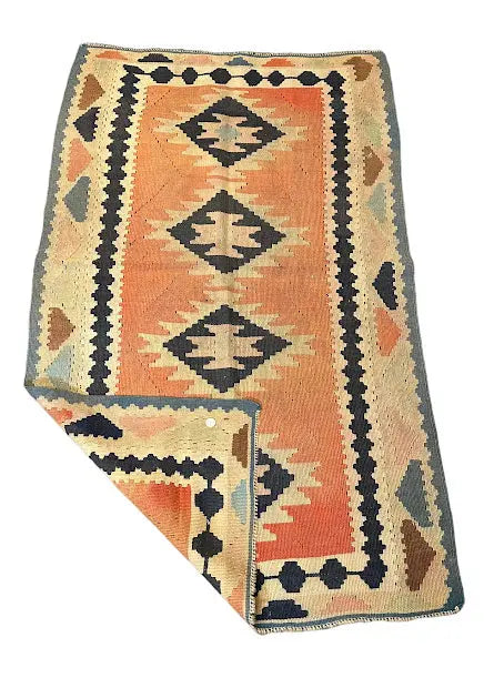 Handmade Vintage Wool Rug Afghan Kilim Diamond Design 3'4 x 5'8 I Got Rugs