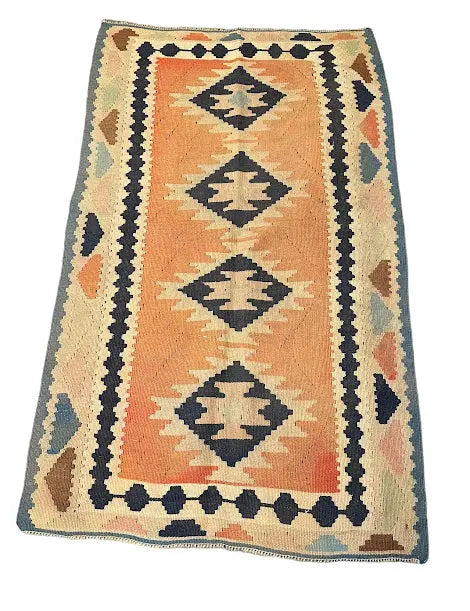 Handmade Vintage Wool Rug Afghan Kilim Diamond Design 3'4 x 5'8 I Got Rugs