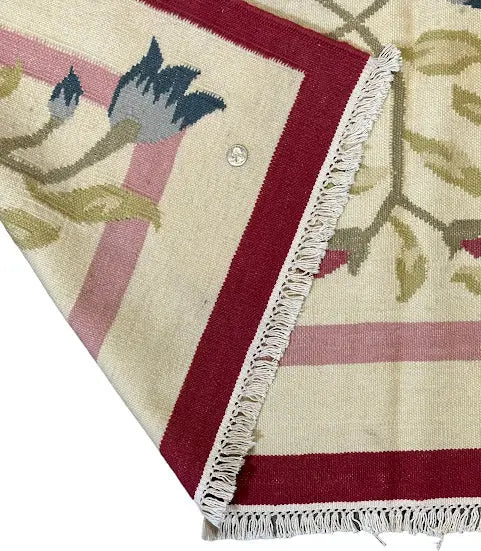 Handmade Vintage Wool Rug Afghan Kilim Floral Design 5'6 x 7'10 I Got Rugs