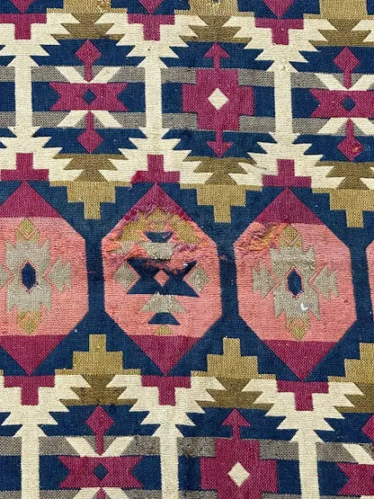Handmade Vintage Wool Rug Afghan Kilim Geometric Design 3' x 5'3 I Got Rugs