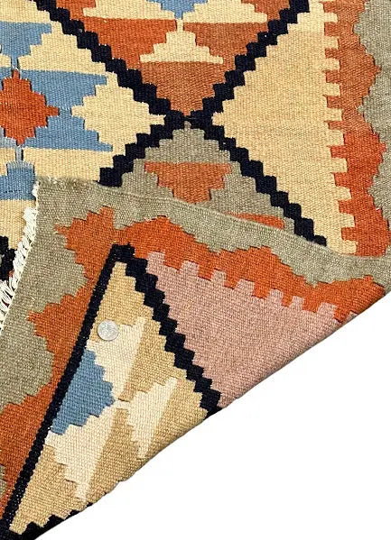 Handmade Vintage Wool Rug Afghan Kilim Geometric Oriental Design 3' x 4'1 I Got Rugs