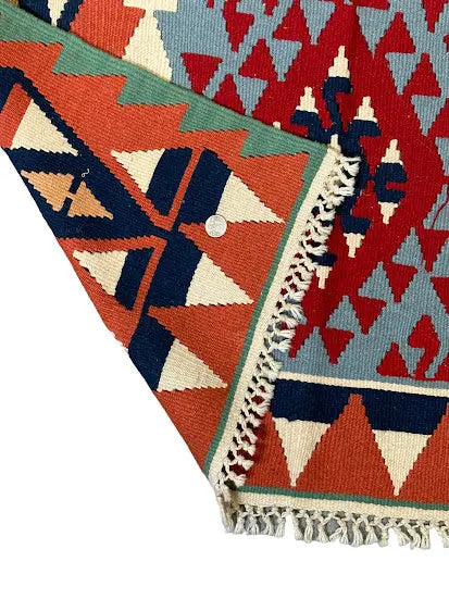 Handmade Vintage Wool Rug Afghan Kilim Multicolor Geometric Design 3'4 x 5'9 I Got Rugs