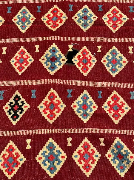 Handmade Vintage Wool Rug Afghan Kilim Tribal Design in Red 4'7 x 6'8 I Got Rugs