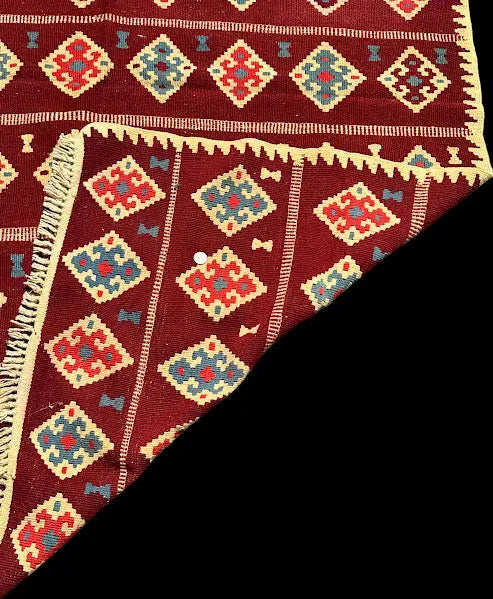 Handmade Vintage Wool Rug Afghan Kilim Tribal Design in Red 4'7 x 6'8 I Got Rugs