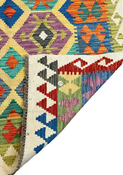 Handmade Vintage Wool Rug Afghan Kilim Vibrant Colors Geometric Design 3'6 x 5'2 I Got Rugs