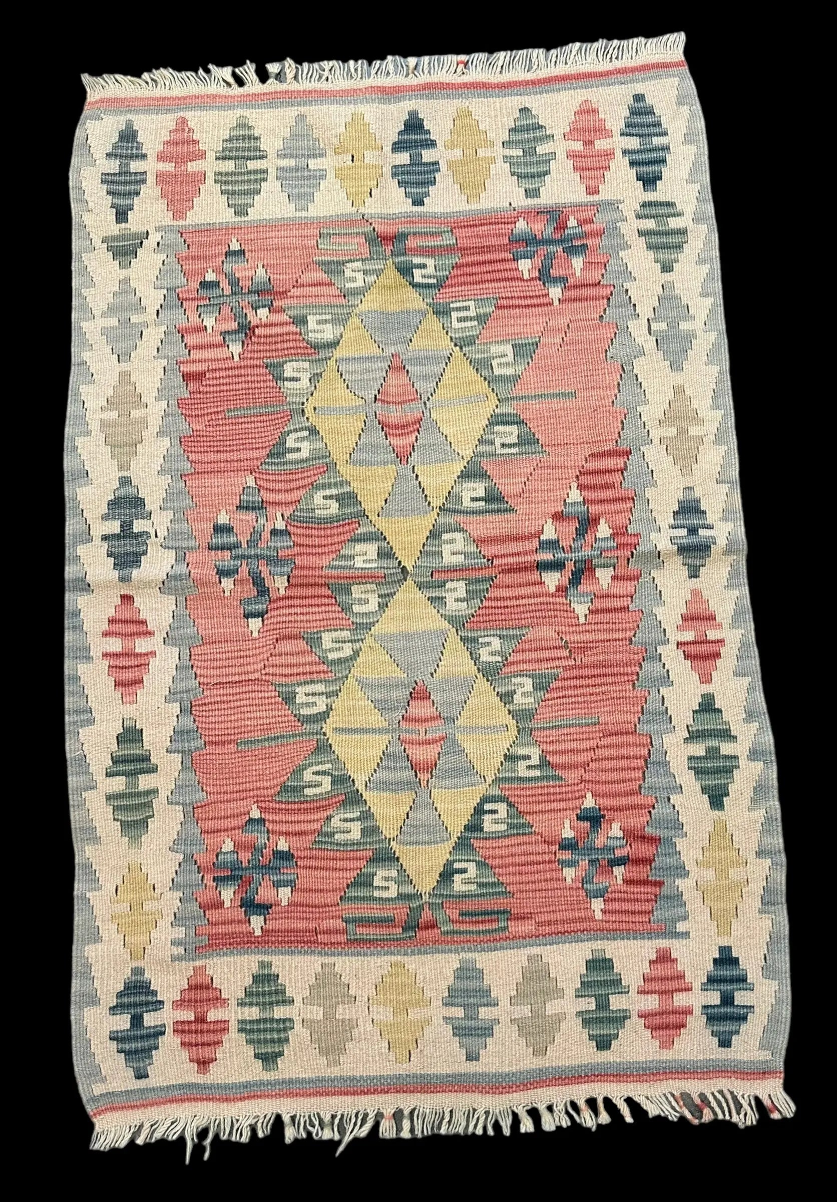 Handmade Vintage Wool Rug Afghan Tribal Kilim Light Colora 2'7 x 4'1 I Got Rugs