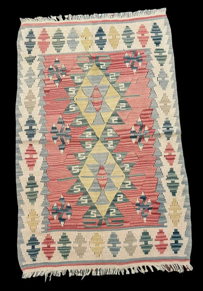 Handmade Vintage Wool Rug Afghan Tribal Kilim Light Colora 2'7 x 4'1 I Got Rugs