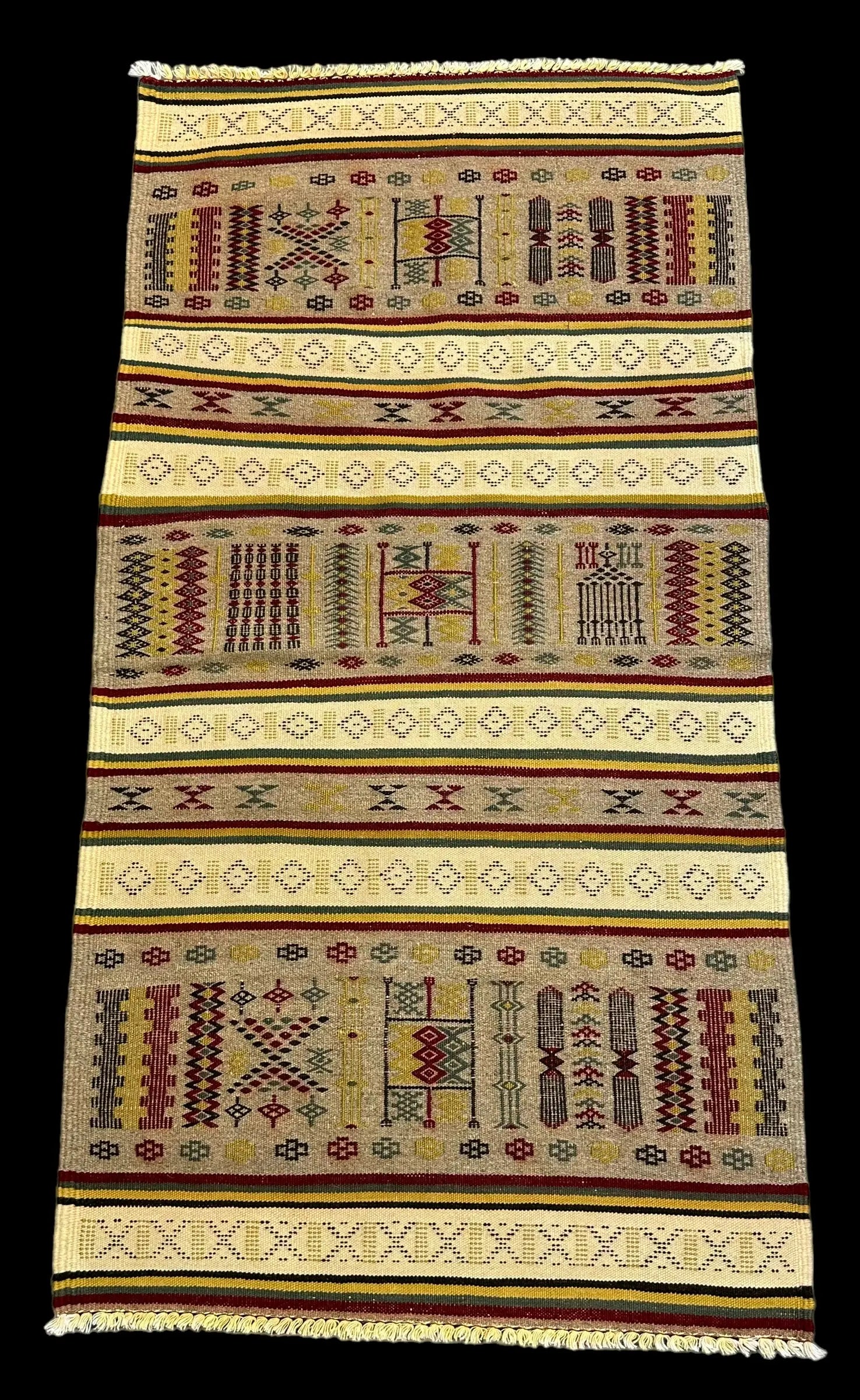 Handmade Vintage Wool Rug Algerian Kilim Colorful Tribal Design 2'6 x 4'9 I Got Rugs