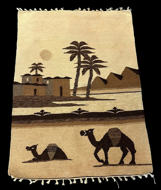 Handmade Vintage Wool Rug Beige Egyptian Pictorial Kilim 2'6 x 3'4 I Got Rugs