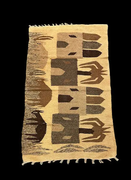 Handmade Vintage Wool Rug Beige Turkish Kilim Village Pictorial Design 2'2 x 3'7 I Got Rugs